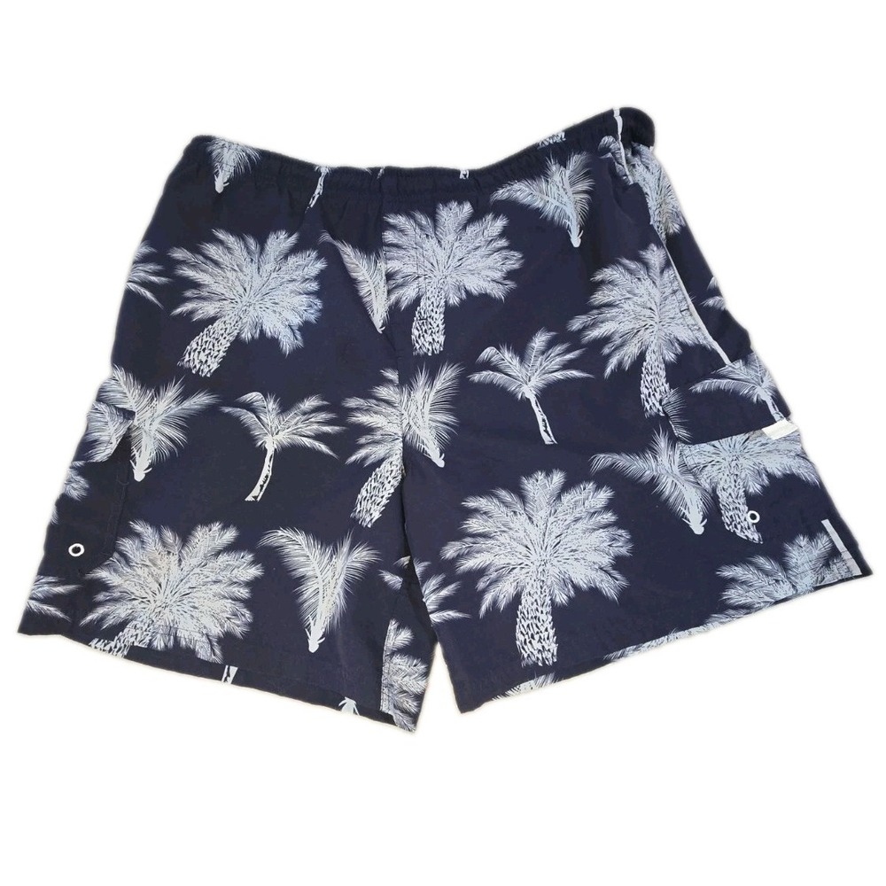 Joe Marlin Swim Trunks Mens Size L Navy Tropical Hawaiian Board Shorts Mesh Line